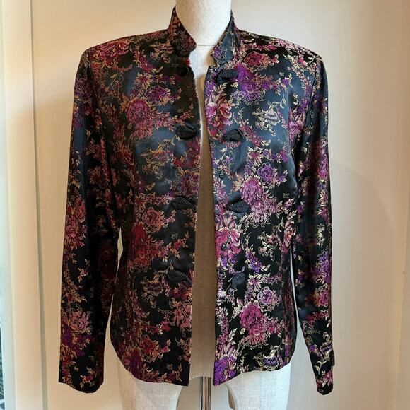 Ornamental Floral Jacquard Frog-Closure Jacket Women’s M Dressbarn Collection - Picture 2 of 13